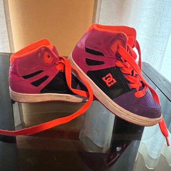 DC Other - Kids 13 DC high top purple, orange, pink lace up shoes